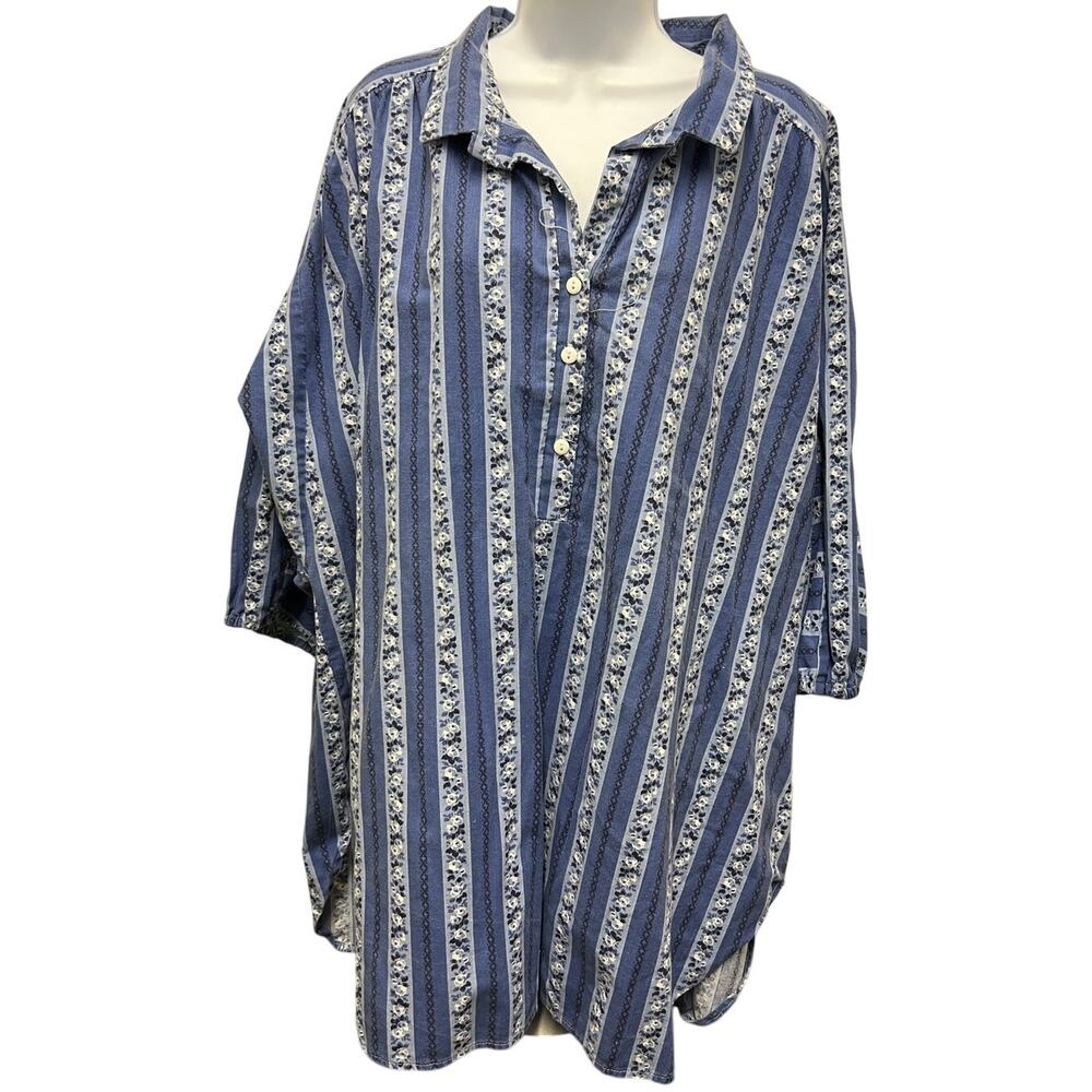 Vintage Jaylan Mens Blue Stripe Floral Oversized Button Shirt Size 50 Hawaiian